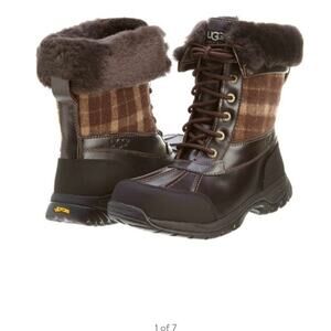 Ugg Men's EUC Brown Plaid Wool Butte Shearling Lined Snow Boot Size 12